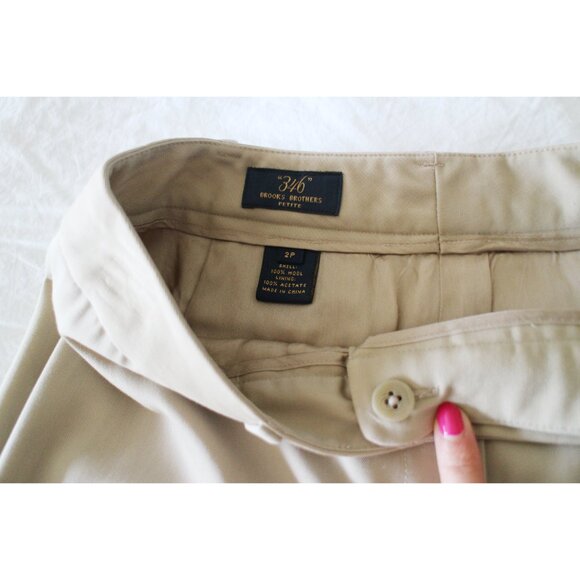 Brooks Brother "346" Long Straight Light Brown Beige Work Pants 100% Wool Sz 2P - Picture 3 of 6